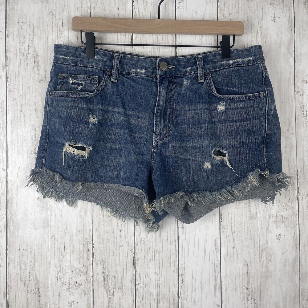 Free People Shorts Sz 30 Blue Denim Distress Ripped Cut Off Festival High Waist
